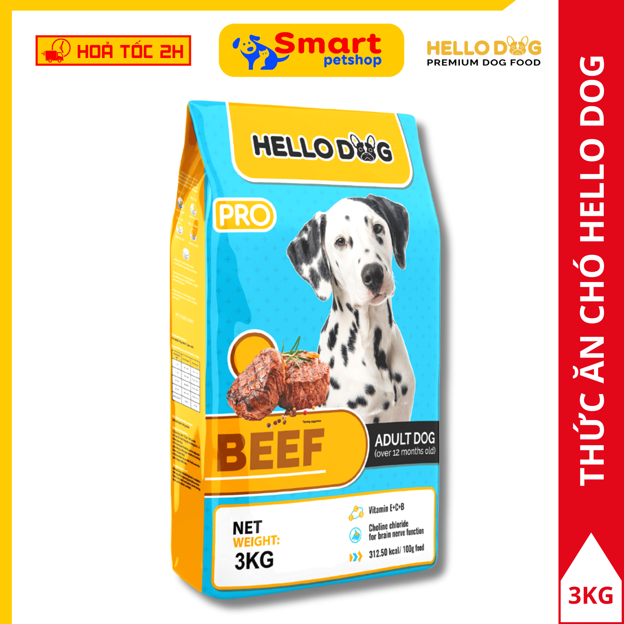 Thức Ăn Cho Chó Hello Dog Vị Bò Nướng 3Kg