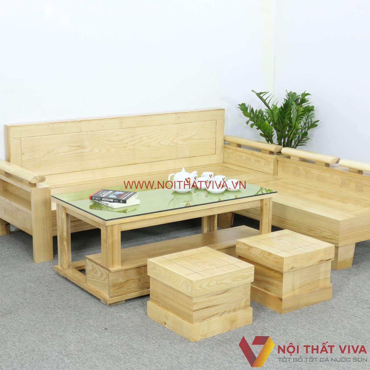 Bộ Sofa Phòng Khách Gỗ Sồi Nga Màu Tự Nhiên Nhỏ Gọn Đẹp Giá Rẻ