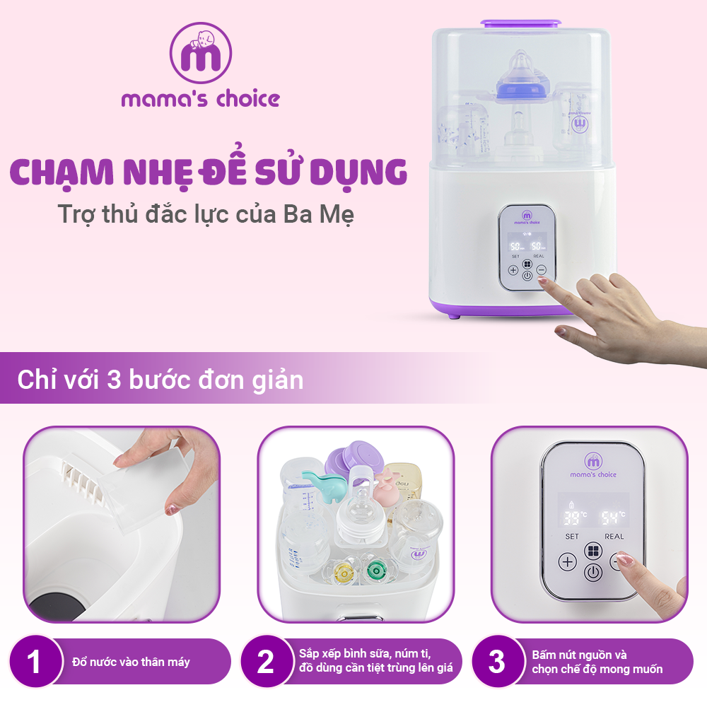 Máy Tiệt Trùng Bình Sữa Mama’s Choice 5in1 Tích Hợp Chức Năng Sấy Khô Phụ Kiện và Hâm Sữa Cho Bé, BH Chính Hãng 12 Tháng