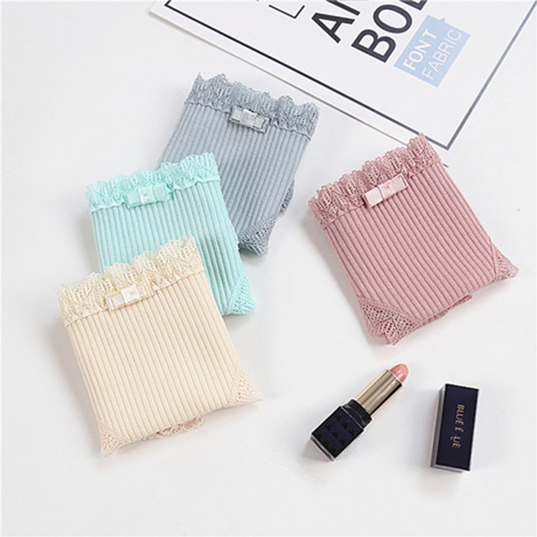 Set 4 Quần Lót Nữ Cotton Tăm Viền Ren Xuất Nhật Có Nơ LT22
