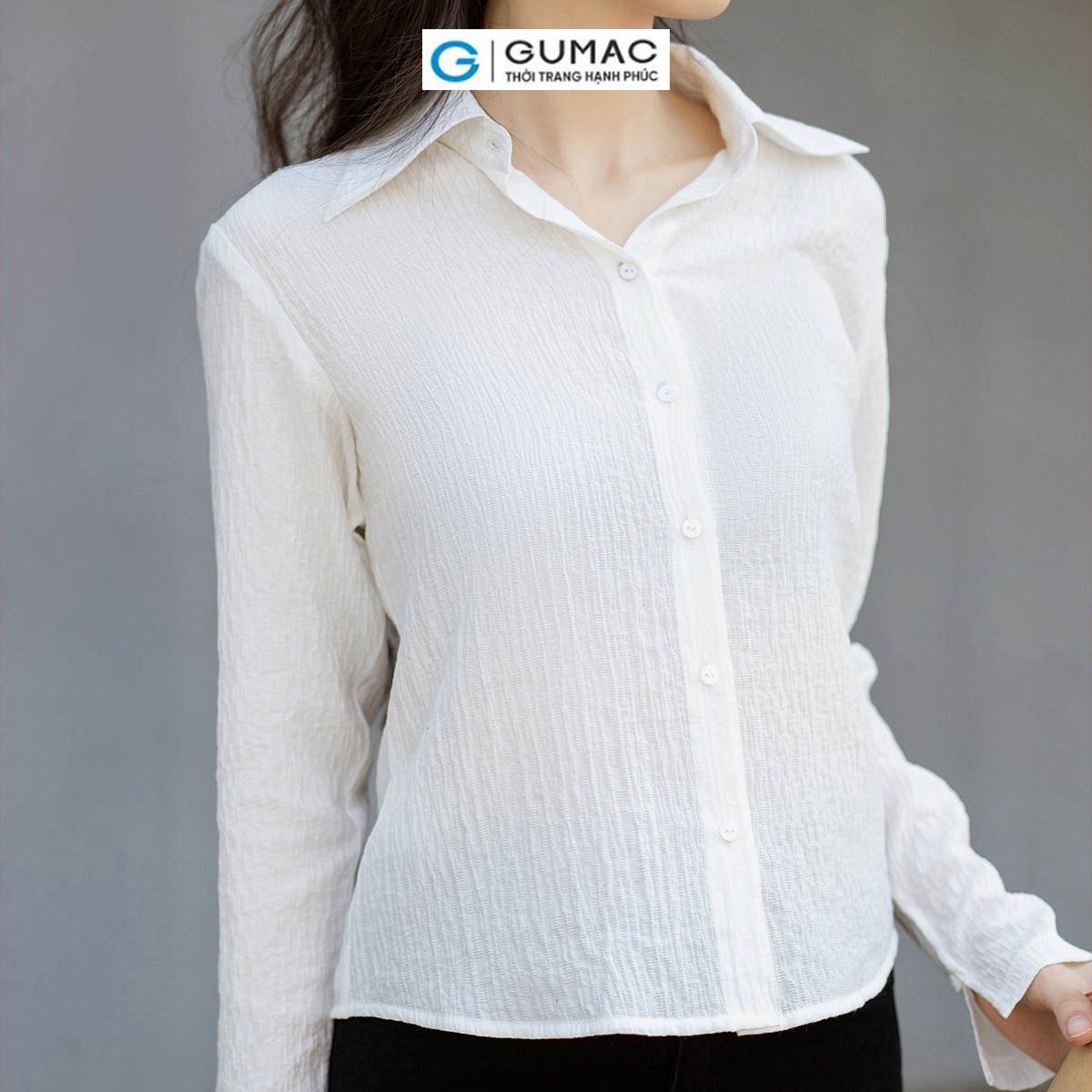 Áo sơ mi nữ tay dài không nhăn kiểu nhún eo thanh lịch thời trang GUMAC AD07019