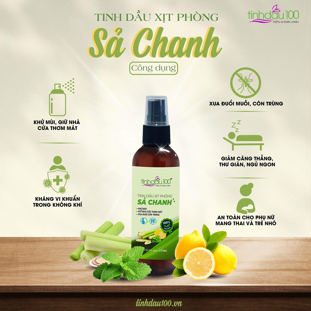 Tinh dầu xịt phòng sả chanh 100ml