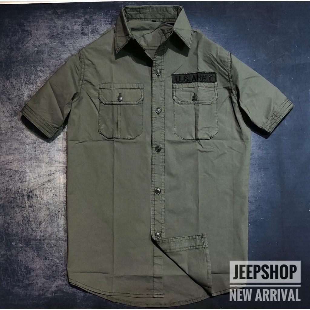 Áo sơ mi ngắn tay US.Army_kaki_túi hộp - xám lợt
