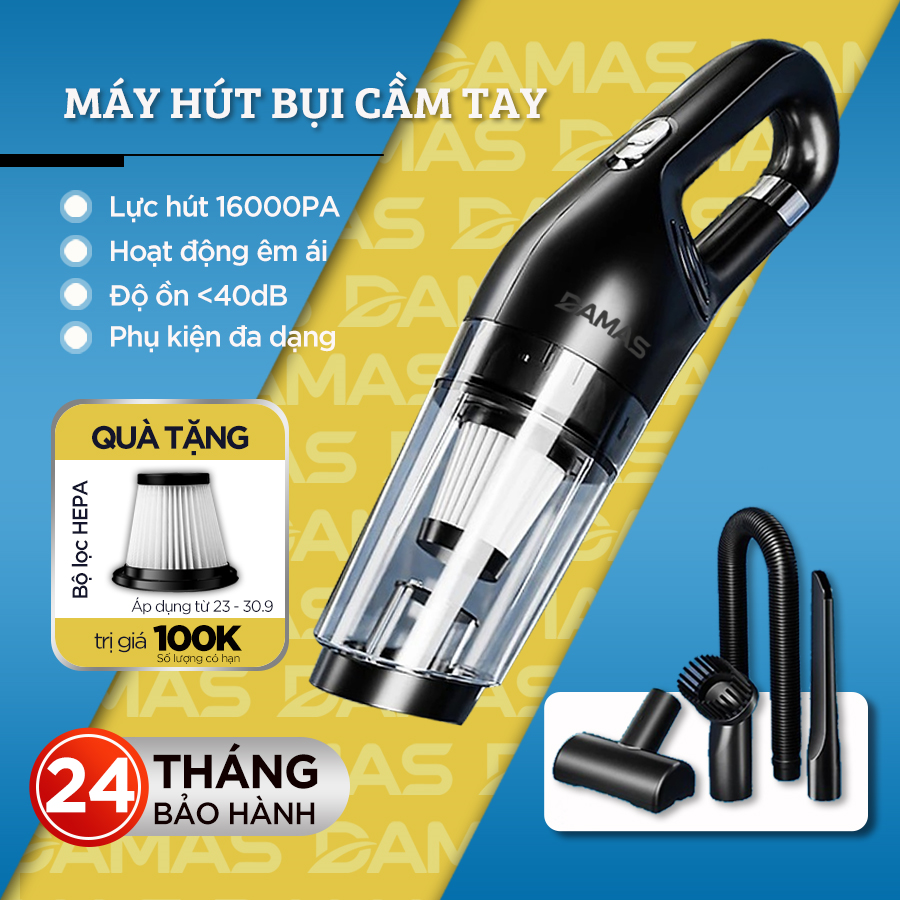 Máy Hút Bụi Cầm Tay Không Dây Sử Dụng Pin Sạc DAMAS DA113C - Hàng Chính Hãng