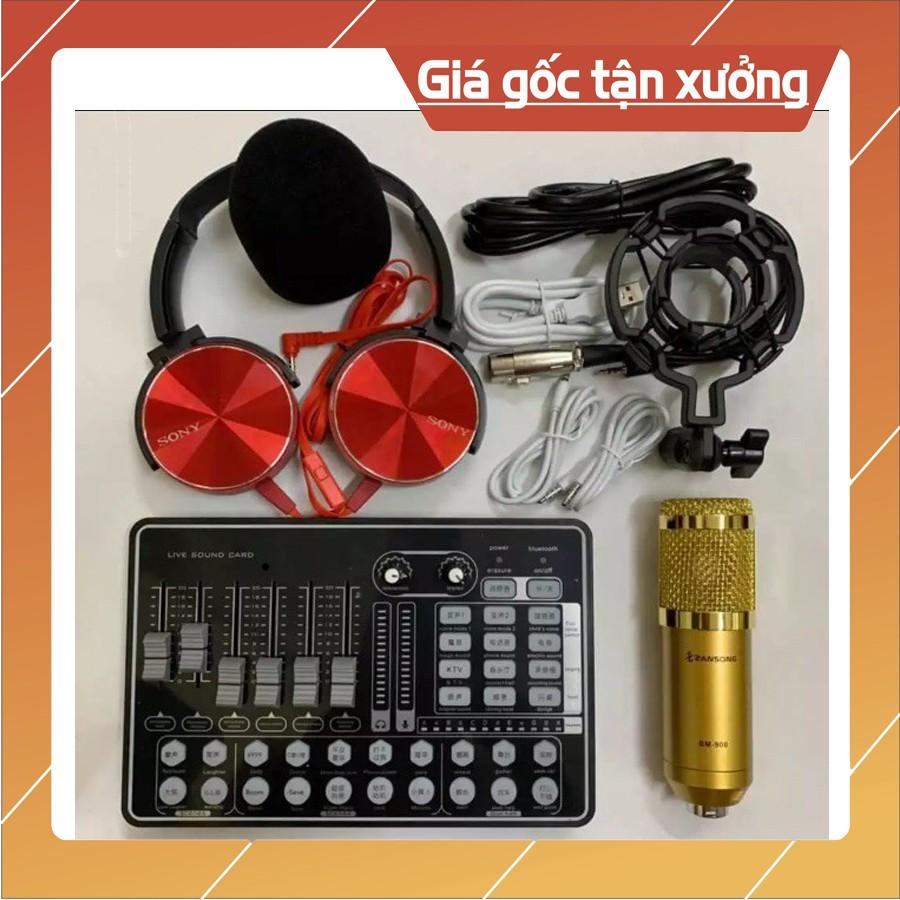Combo Bộ Livestream Thu Âm Mic BM900 và Sound Card H9 PRO Bluetooth Autotune Tặng Tai Nghe Chụp