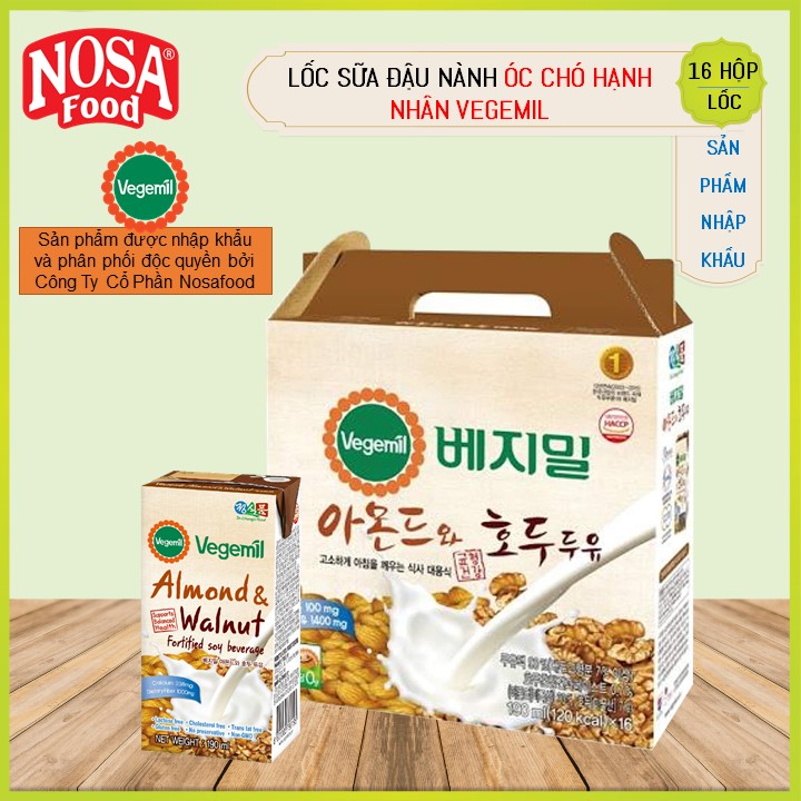- Thùng 16 Hộp Sữa Hạt Óc Chó Hạnh Nhân Vegemil 190ml