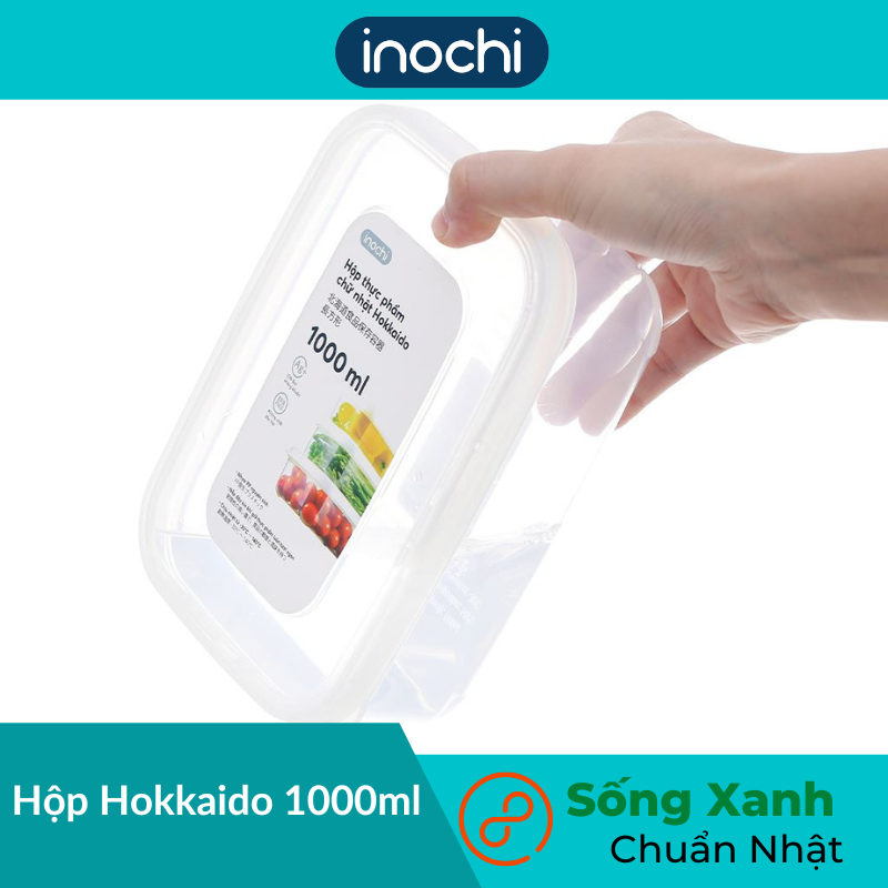 Hộp thực phẩm inochi chữ nhật Hokkaido 500ml, 750ml, 1L, 1.5L, 2L, 2.5L- màu ngẫu nhiên