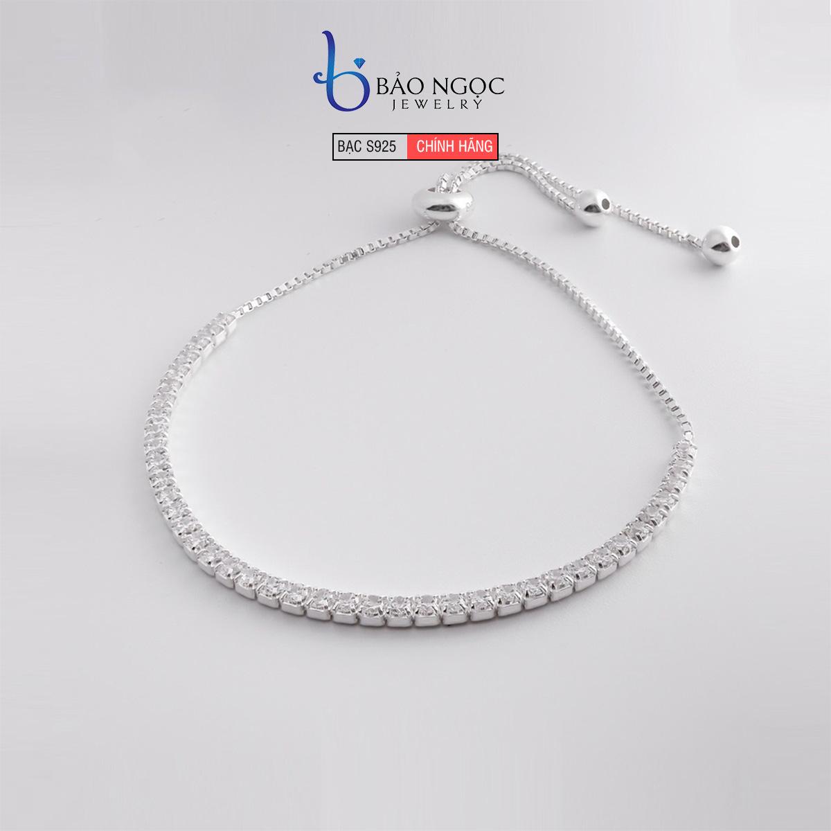 Lắc Tay Bạc Nữ Đính Đá Zircon Chốt Dây Rút Cá Tính Trang Sức Cao Cấp - LT2898 - Bảo Ngọc Jewelry