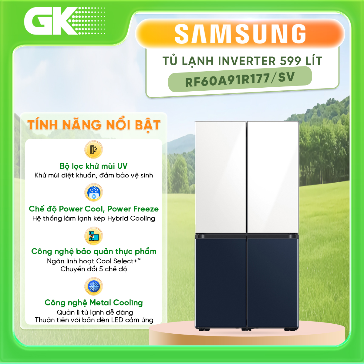 Tủ lạnh BESPOKE Multidoor Samsung Inverter 599L RF60A91R177/SV (Trắng/Xanh Navy)