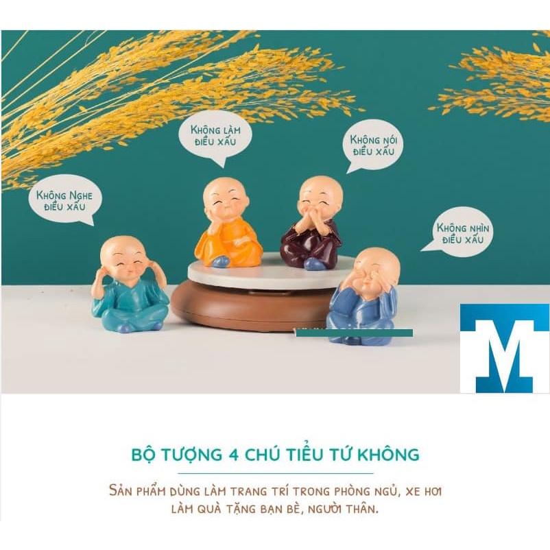 Tmark -  BỘ TƯỢNG TỨ KHÔNG, bộ tượng chú tiểu mini, bộ tượng đẹp trang trí xe oto