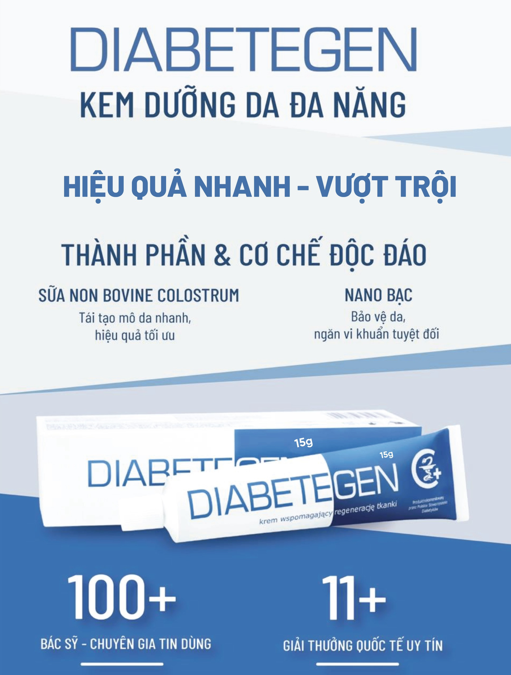 Kem dưỡng da đa năng DIABETEGEN – Thành phần độc quyền tái tạo, lành sẹo, bảo vệ da vượt trội đến từ Châu Âu