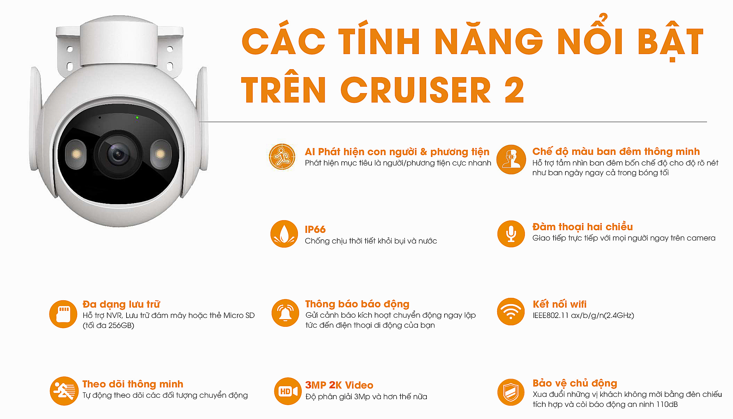 Camera Wifi ngoài trời Imou Cruiser 2 I IPC-GS7EP-3M0WE I Đàm thoại 2 chiều I Phát hiện chuyển động I IP66 | Hàng chính hãng