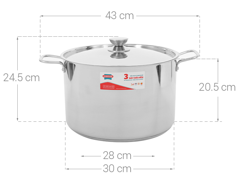 Nồi luộc gà to inox đáy 3 lớp Sunhouse SHG300-30 - size 30cm