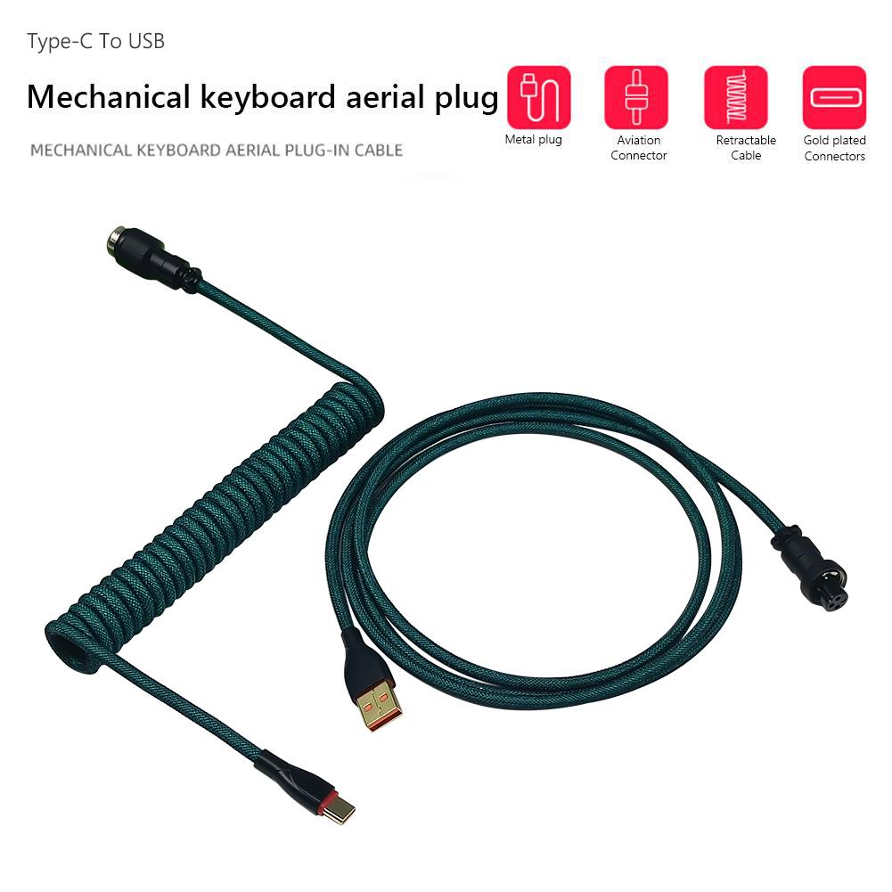 Mới Nhất Bàn Phím Cơ Cáp Cuộn Dây Cáp USB Loại C Máy Tính Hàng Không Cổng Kết Nối Bàn Phím Cơ Aviator Dây 1.8M