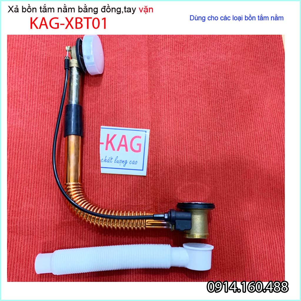 Bộ xả bồn tắm bằng thau KAG-XBT01, Bộ xả bồn tắm nằm tay vặn đồng thau cao cấp siêu bền sử dụng tốt