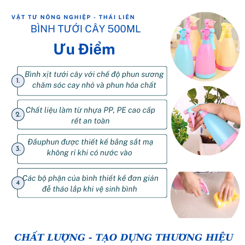 Bình Xịt Phun Sương 500ml Tưới Cây Xịt Cồn Khử Khuẩn H080, bình tưới nhiều màu dễ thương, nhẹ, tiện lợi, dễ sử dụng