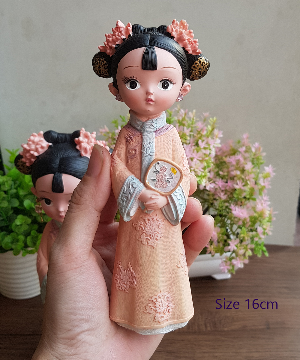 Tượng thiếu nữ cầm quạt cổ trang 3D size 16cm / size 22cm mẫu MIXU003