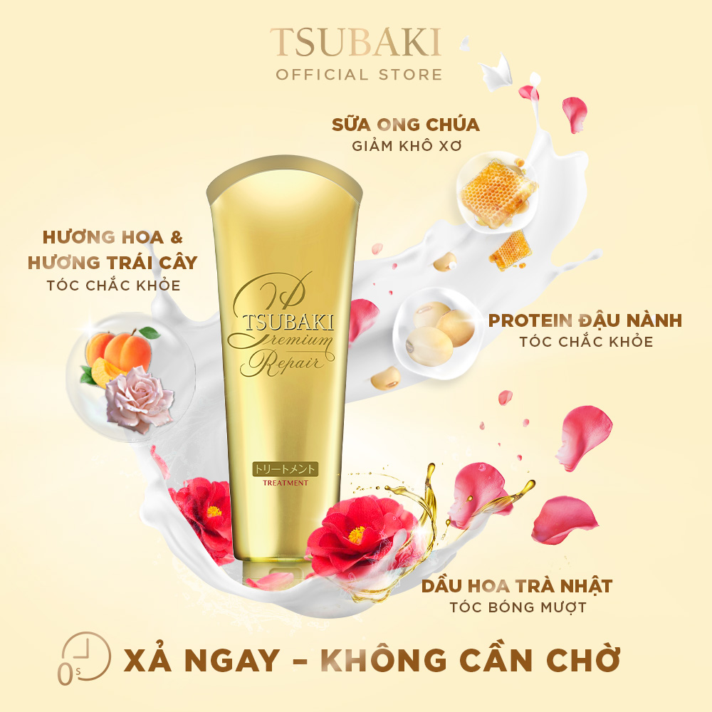 Bộ sản phẩm Tsubaki Premium Phục hồi ngăn rụng tóc chuyên sâu (Gội xả 490ml/chai + kem xả 180g + xịt dưỡng 220ml + dầu dưỡng 50ml)