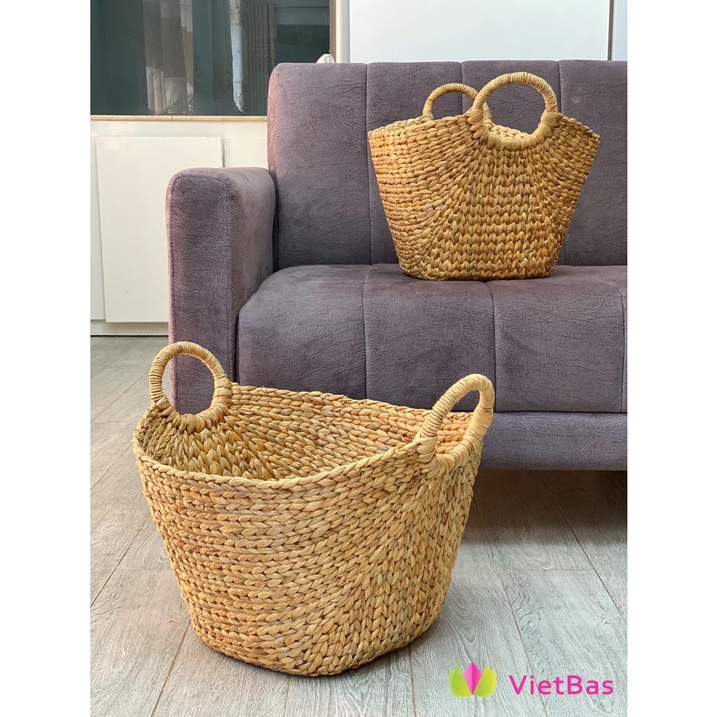 Sọt lục bình để đồ VIETBAS tròn có quai LB_013