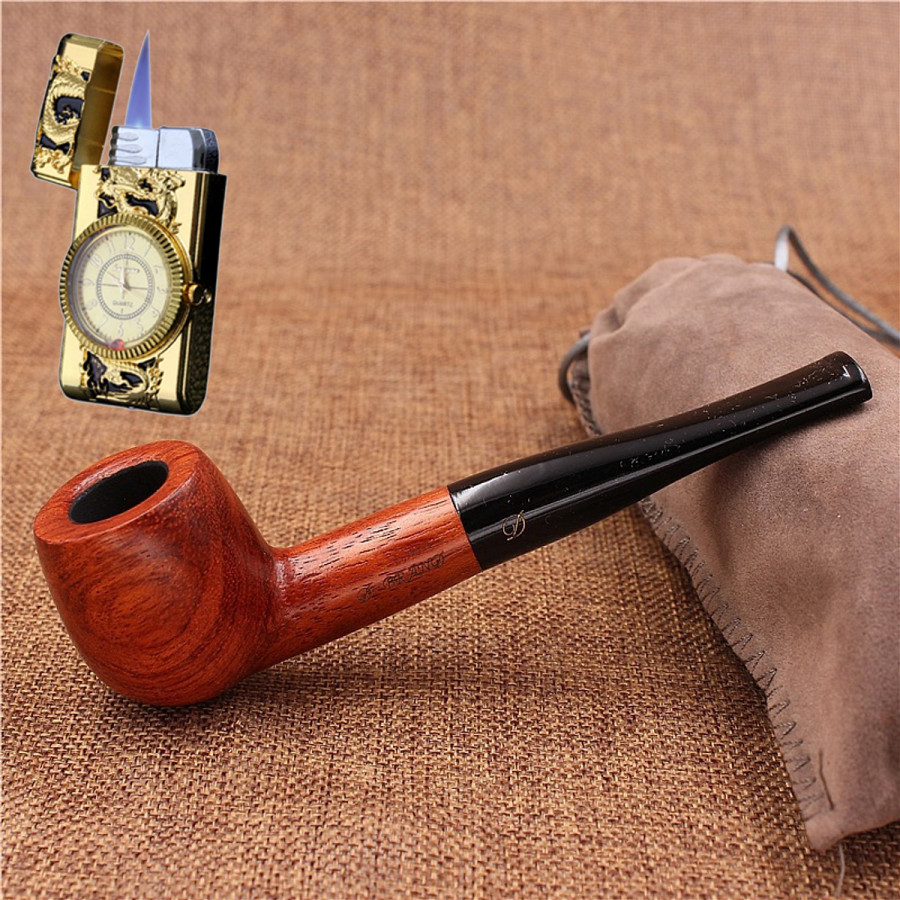Combo Tẩu Thuốc Bằng Gỗ Rosewood Cao Cấp D-Brand 450 + Tặng Bật Lửa Khò Gas Kiêm Đồng Hồ Cầm Tay Cao Cấp