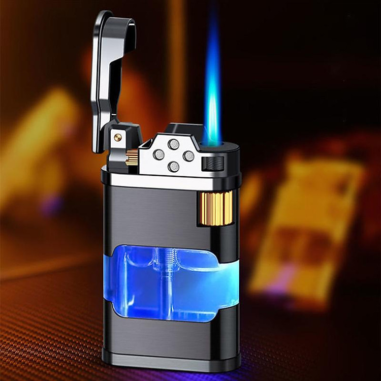 Vỏ Hột Quẹt Bật Lửa Khè Gas AB905 Khò 1 Tia Mạnh Mẽ Thân Vỏ Hột Quẹt Bật Lửa Lộ Thiên Trong Suốt Đèn Led Nhấp Nháy Cực Đẹp-Có Hộp