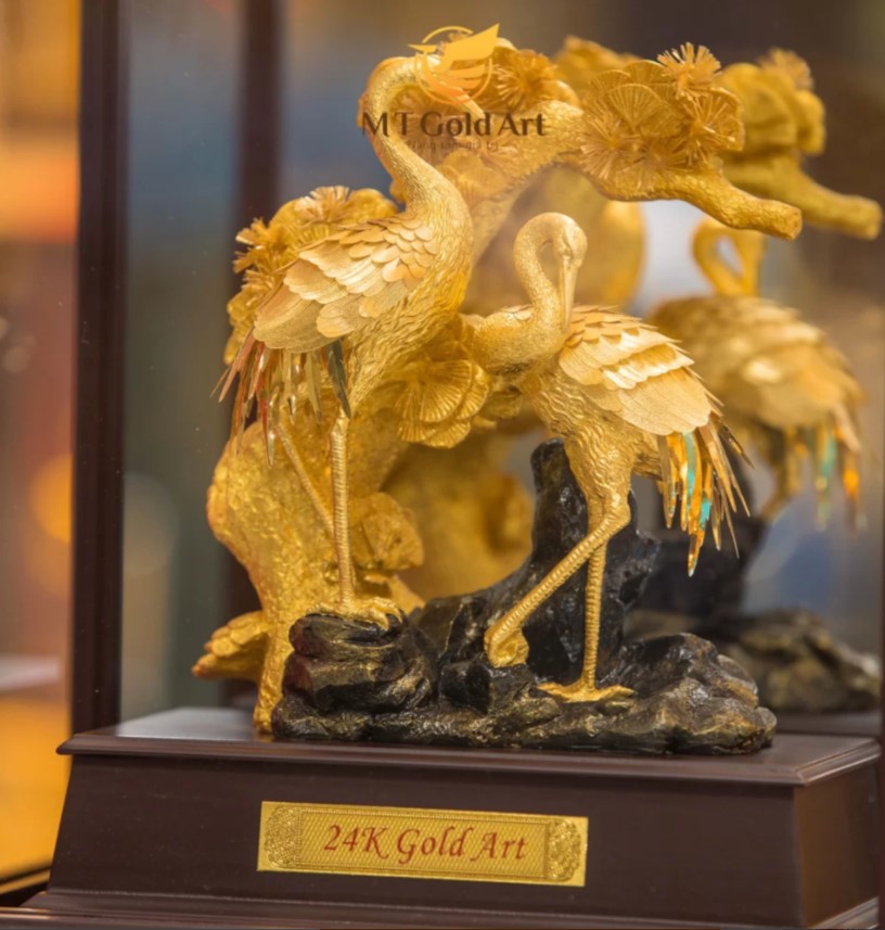 Tượng Đôi Chim Hạc Dát Vàng 24K MT Gold Art- Hàng chính hãng, trang trí nhà cửa, phòng làm việc, quà tặng sếp, đối tác, khách hàng, tân gia, khai trương