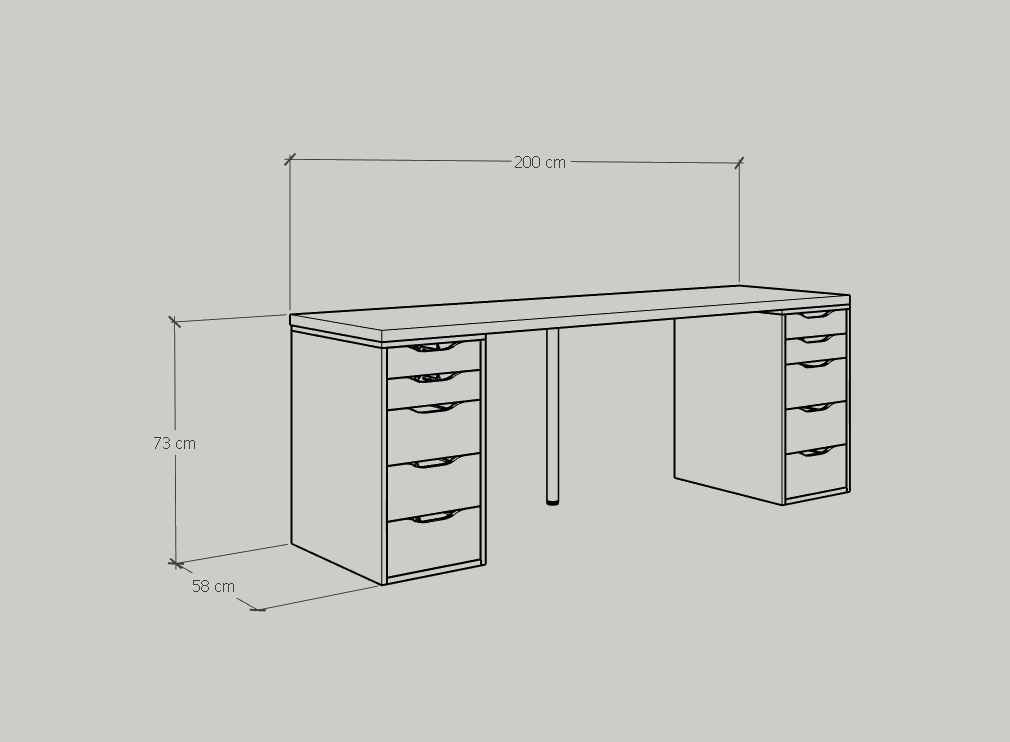 [Happy Home Furniture] LIDA, Bàn làm việc 2 bên ngăn tủ  - 2m x 60cm  ,  200cm x 60cm x 73cm ( DxRxC), BAN_025