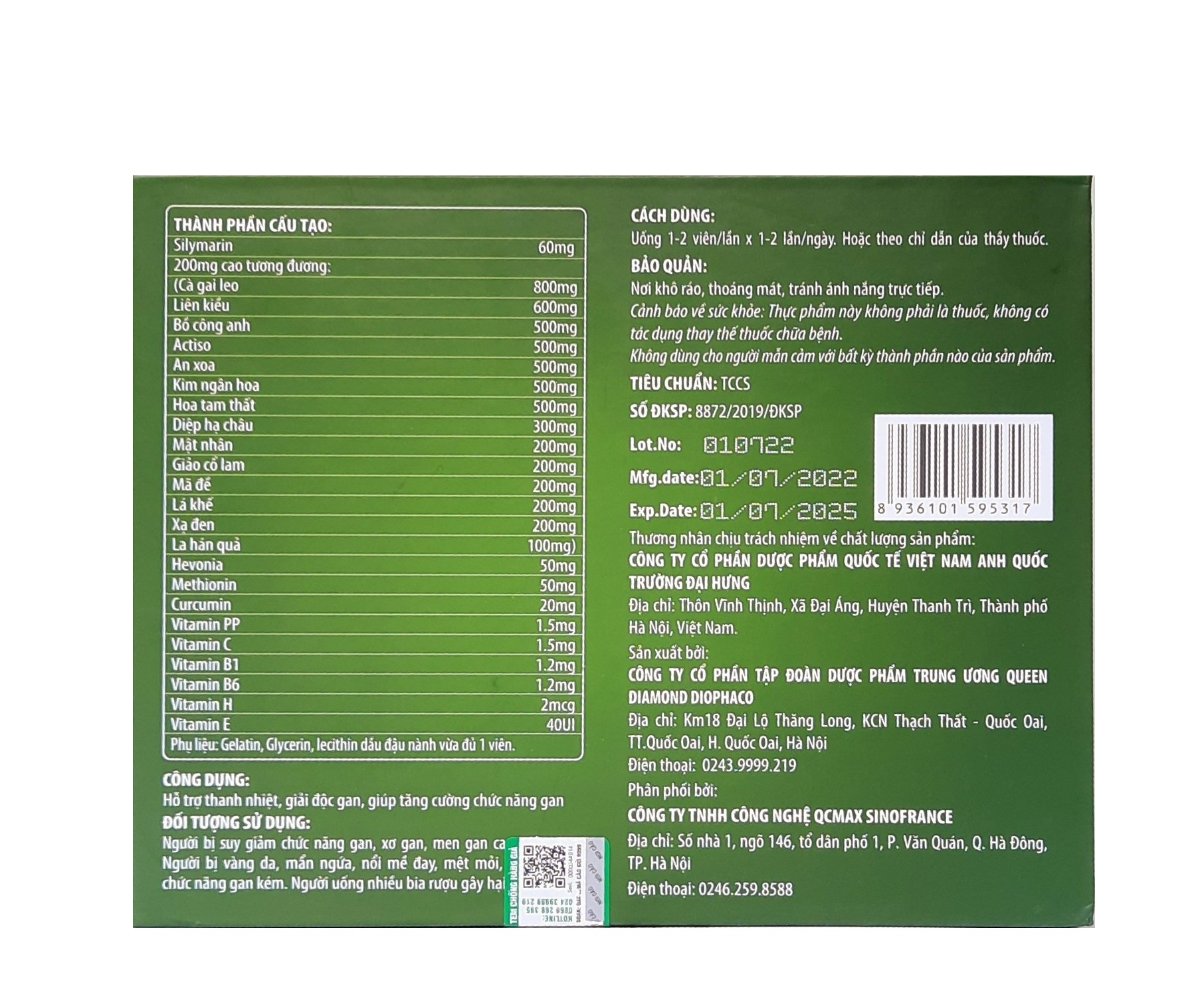 Viên uống giải độc gan Hàn Quốc giúp thanh nhiệt tăng chức năng gan , mát gan – hộp 60 viên