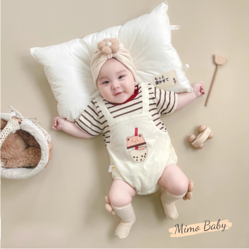 Set tất mũ turban đính hoa nâu be đáng yêu cho bé T49 Mimo Baby