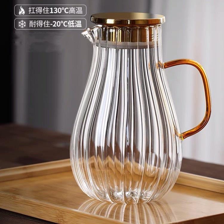Bình Trà Thuỷ Tinh Xanh, Trắng, Vàng cao cấp, nắp inox sáng sang trọng, giao hàng nhanh