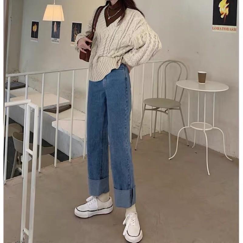 Quần Jeans xắn gấu phong cách Ulzzang Hàn Quốc