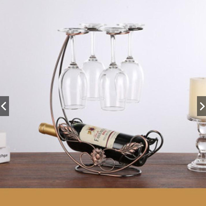 Kệ để rượu vang độc đáo hình hoa lá có giá treo 4 ly , Giá treo ly rượu trang trí phòng khách & quầy bar DH-BK0010