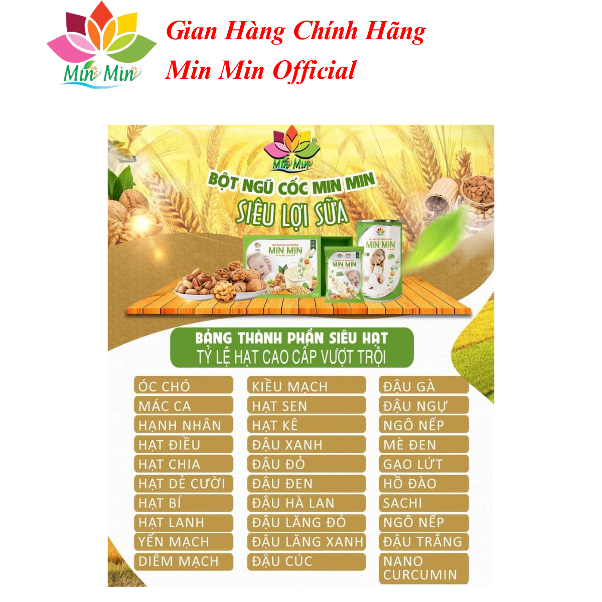 Combo 2 Hộp Ngũ Cốc Min Min Lợi Sữa 38 Hạt Dạng Gói (1Hộp 500gr x25 gói )- Chuyên Lợi Sữa và Phục Hồi Sức Khỏe Sau Sinh