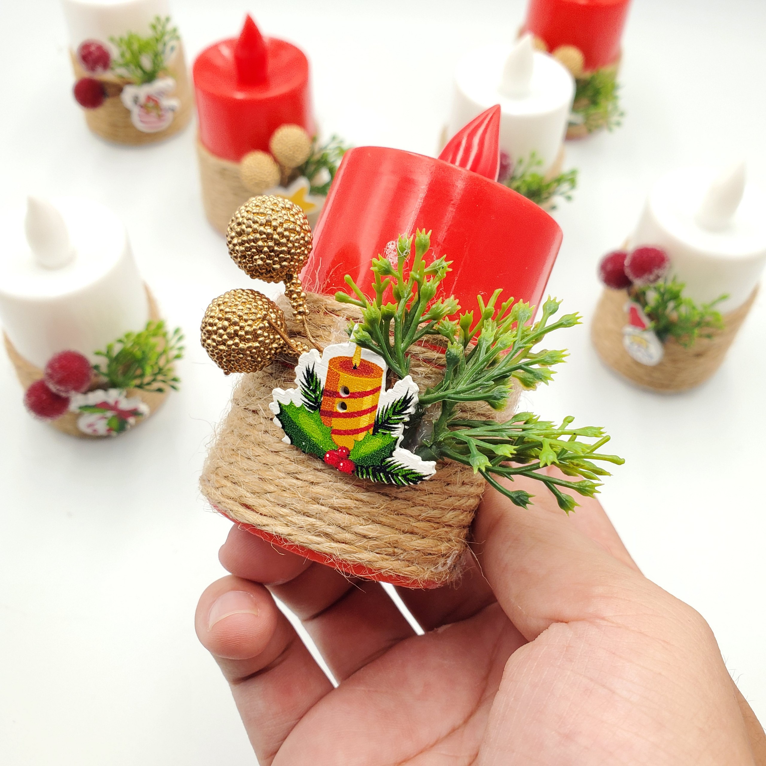 Nến bện dây thừng NEN24 trang trí noel giáng sinh, nến điện tử không khói