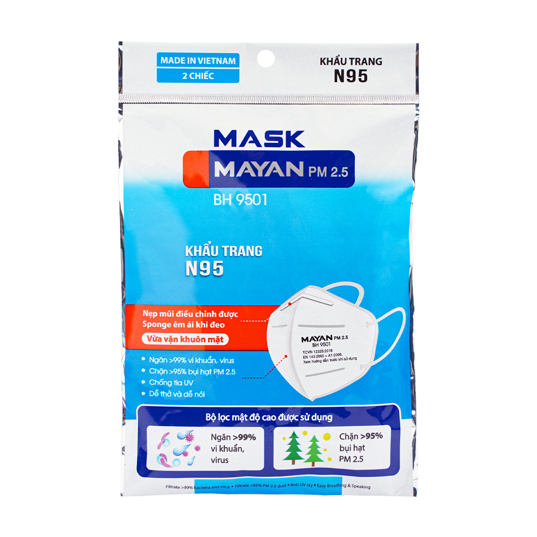 Khẩu trang Mayan PM2.5 BH9501 ngăn vi khuẩn và bụi mịn