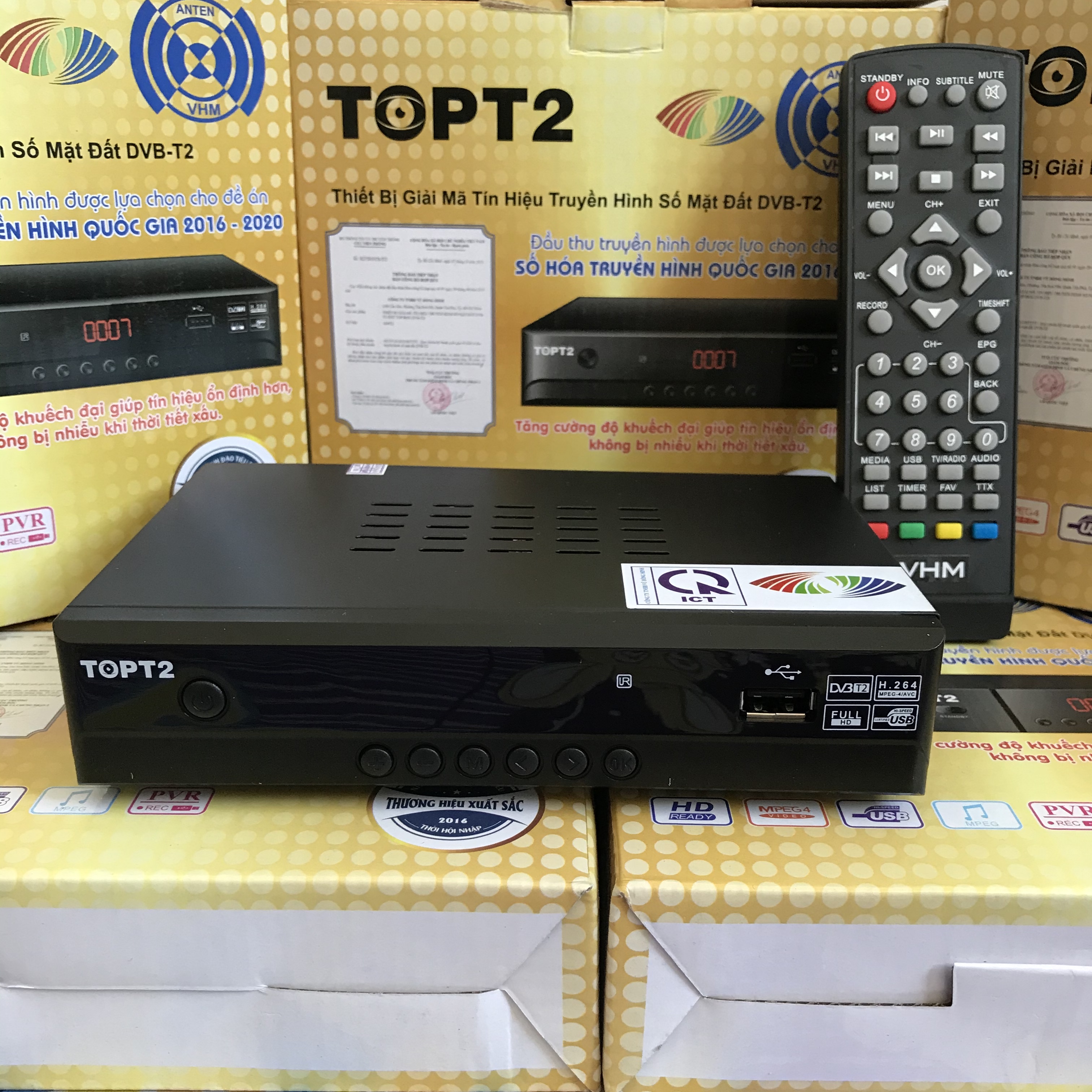 Đầu Thu Truyền Hình Số Mặt Đất DVB-T2 TOPT2 (HỢP QUY VỚI BỘ TT&amp;TT) - Hàng Chính Hãng