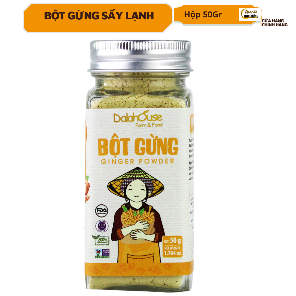 Bột gừng hữu cơ sấy lạnh Dalahouse 50gr - Nguyên màu, nguyên mùi, nguyên vị - Tiện dụng, không tốn công bóc vỏ, giã đập, say nghiền, rửa đồ nghề chế biến