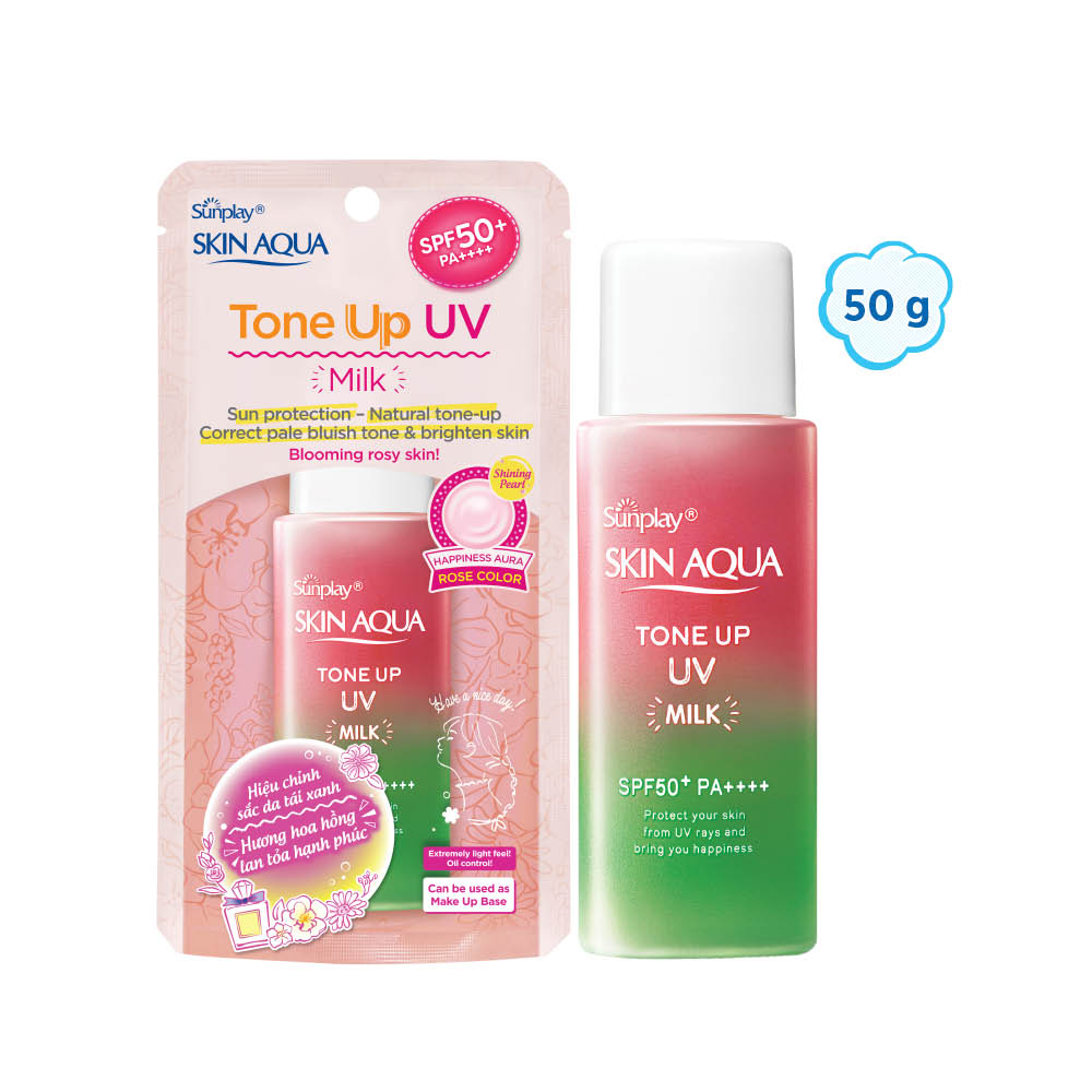 Sữa Chống Nắng Nâng Tông Dành Cho Da Dầu/Hỗn Hợp Sunplay Skin Aqua Tone Up UV Milk Happiness Aura (Rose) (Cho Da Sáng Hồng, Khuyết Điểm Xanh) (50g)