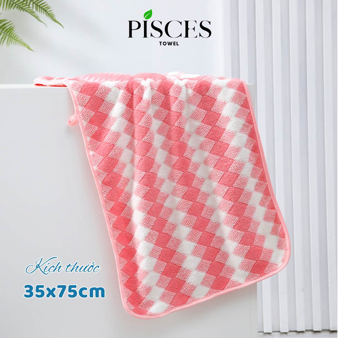 Khăn Mặt PISCES TOWEL 35x75cm Caro Cotton Mềm Mại, Khăn Spa Yoga Gym Thể Thao Thấm Hút Mồ Hôi - Xanh ngọc, Xanh ngọc