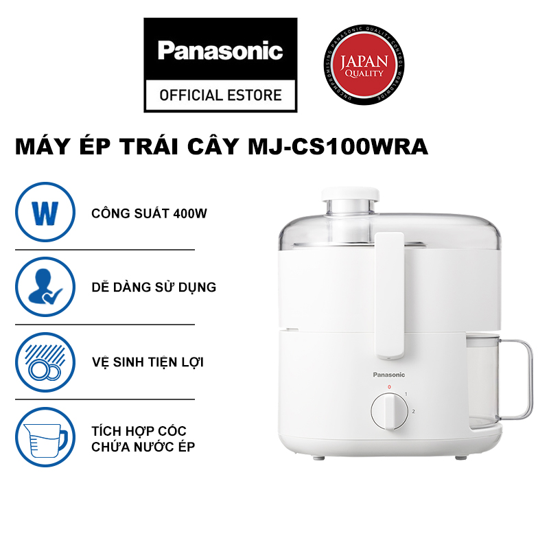 Máy ép trái cây Panasonic MJ-CS100WRA - Ép nhanh, nghiền kiệt với mâm xay 100% kim loại - Công suất 400W - Nhỏ gọn, dễ dùng, vệ sinh bằng máy rửa bát - Hàng chính hãng