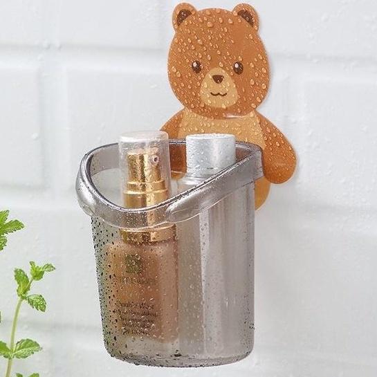 Cốc Gấu Dán Tường Đựng Bàn Chải Kem Đánh Răng Cốc Đựng Bàn Chải Treo Tường Hình Gấu Nâu Dễ Thương