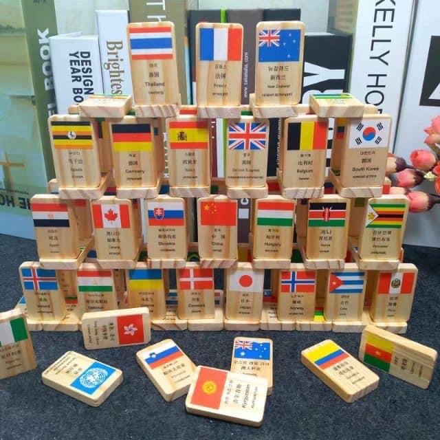 Bộ Domino 100 quân hình cờ các nước trên thế giới - Đồ chơi gỗ cho bé
