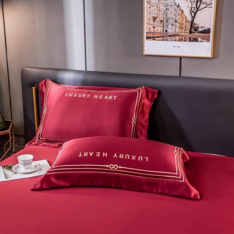 Bộ chăn ga gối phi lụa cotton luxury Heart chăn hè cao cấp. Sét chăn ga gối chất vải lụa phi bóng mềm mịn chuẩn 5 sao