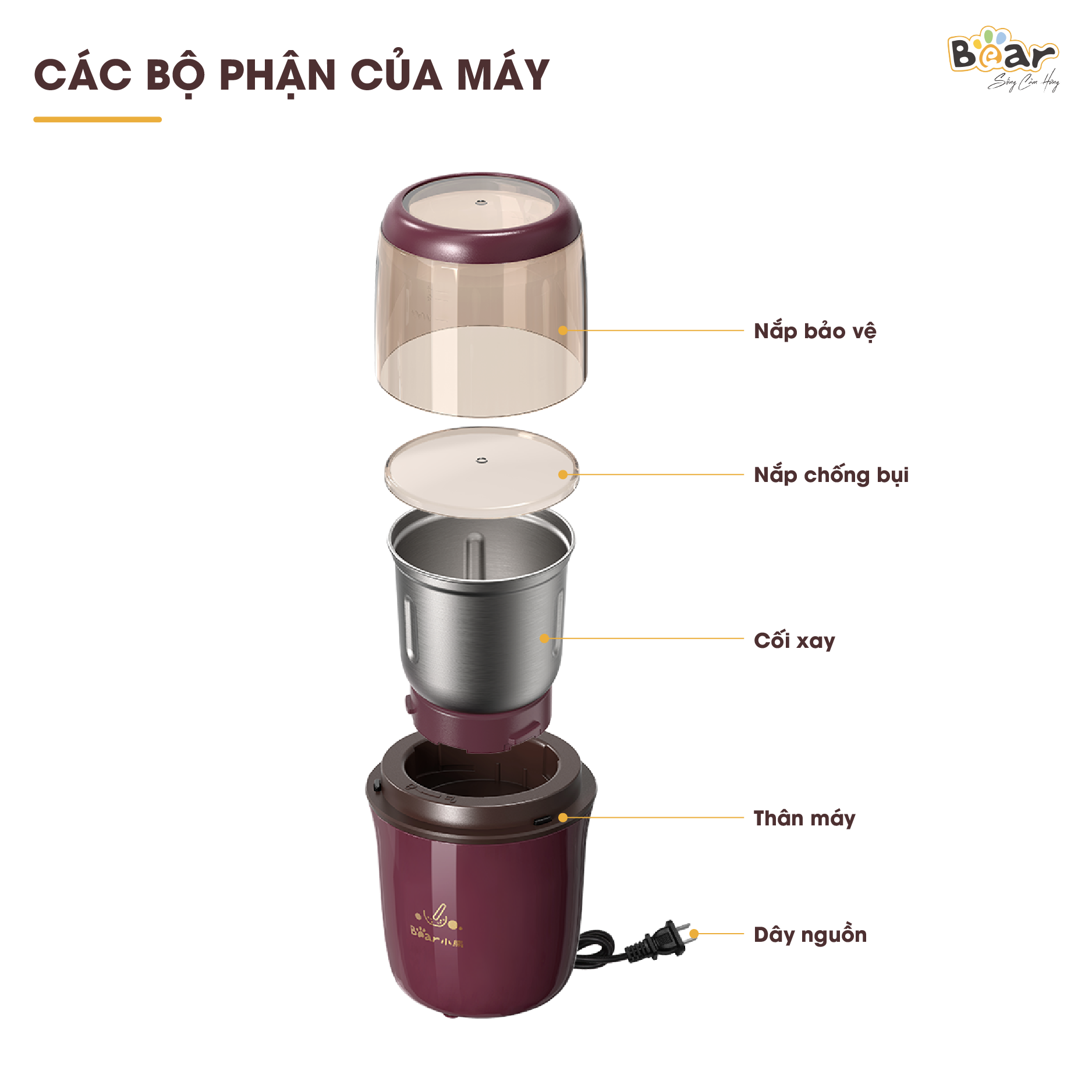 Máy Xay Bột Khô Đa Năng Bear Cà Phê, Hạt Tiêu, Ngũ Cốc Công Suất Lớn MDJ-A02G3 - Hàng Chính Hãng