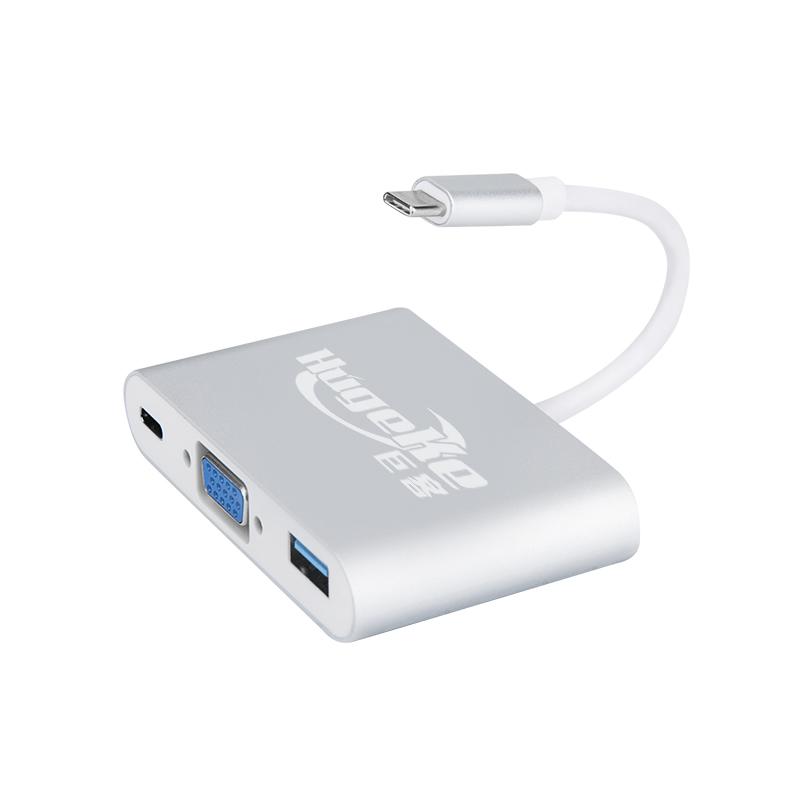Bộ chuyển đổi Hugeke 3 in 1 Type-C Hub USB C to USB3.0 / VGA / Type-C 1080P thay thế cho Mac / Huawei / Samsung