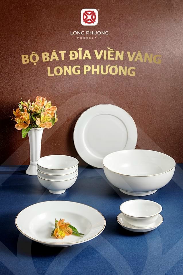 Bát cơm 4.4 inch - Bát tô cơm, bát ăn cơm, bát con đế cao sứ Long Phương hàng chính hãng viền vàng