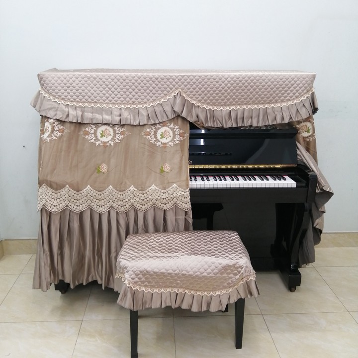 Khăn Phủ Đàn Piano Cơ Ren Nâu Cao Cấp