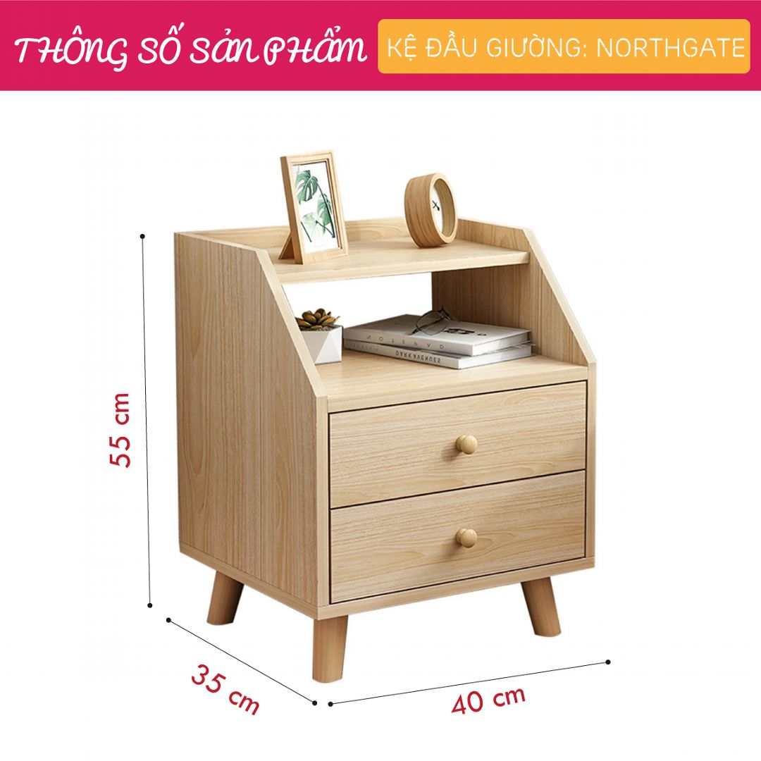 Kệ gỗ đầu giường hiện đại SMLIFE Northgate | Gỗ MDF dày 17mm chống ẩm | D40xR35xC55cm