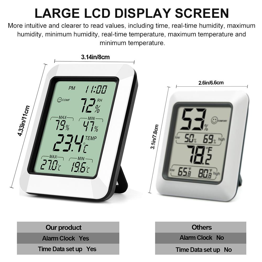 Intelligent Temperature Humidity Meter with LCD Digital Display Screen Digital Thermometer Hygrometer with Time Alarm