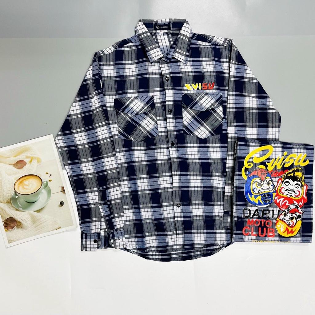 ÁO SƠ MI NAM CARO TAY DÀI LOGO THÊU EVISU MOTO CLUB HOTTREND THỜITRANG NAM 1986
